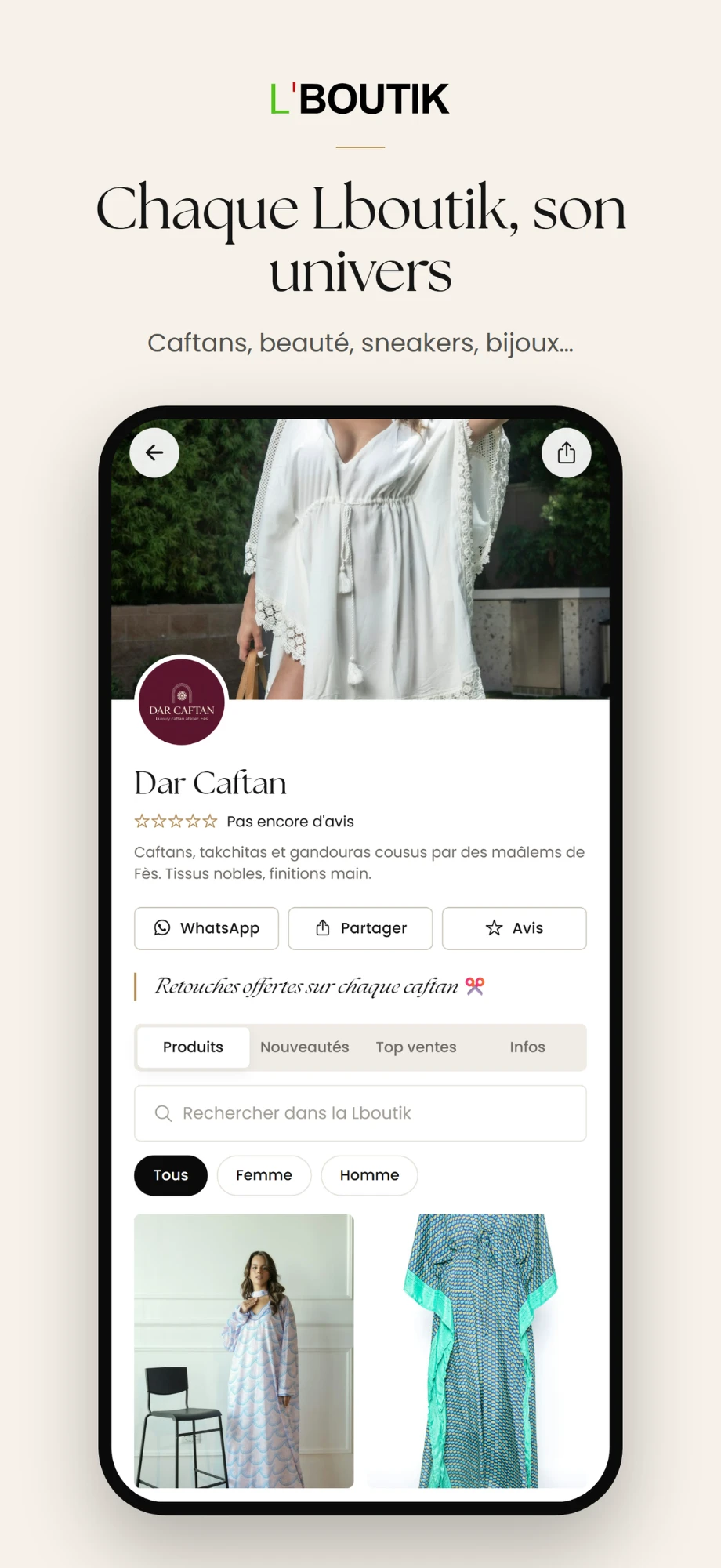 A boutique page on L'Boutik