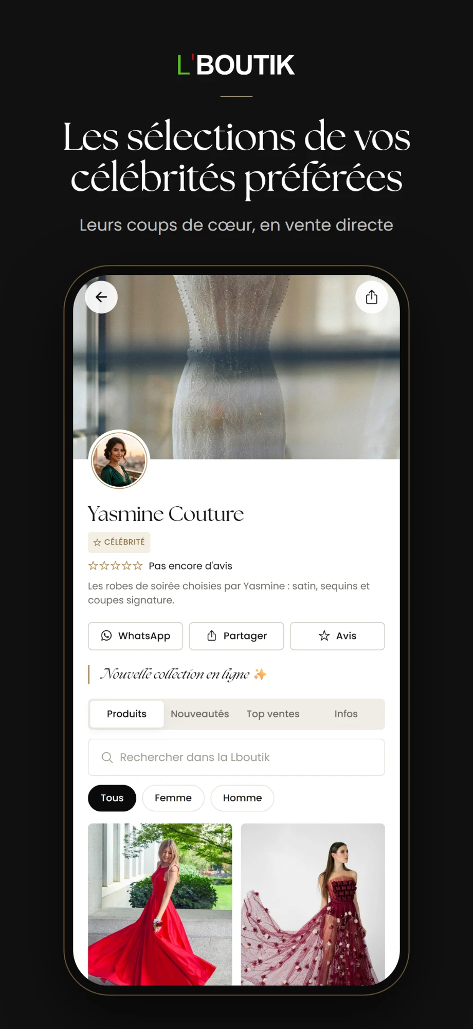 A celebrity Lboutik page on L'Boutik